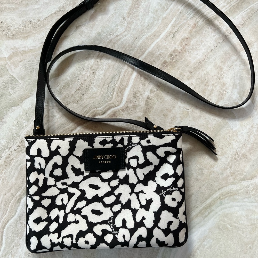 Jimmy Choo Candice double pouch black & white leopard crossbody